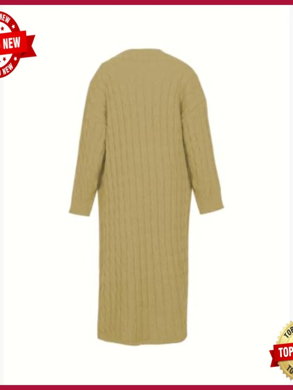 Long Knit Cardigan Sweater, Open Front Duster Style, Ribbed Pattern - Picture 5 of 7